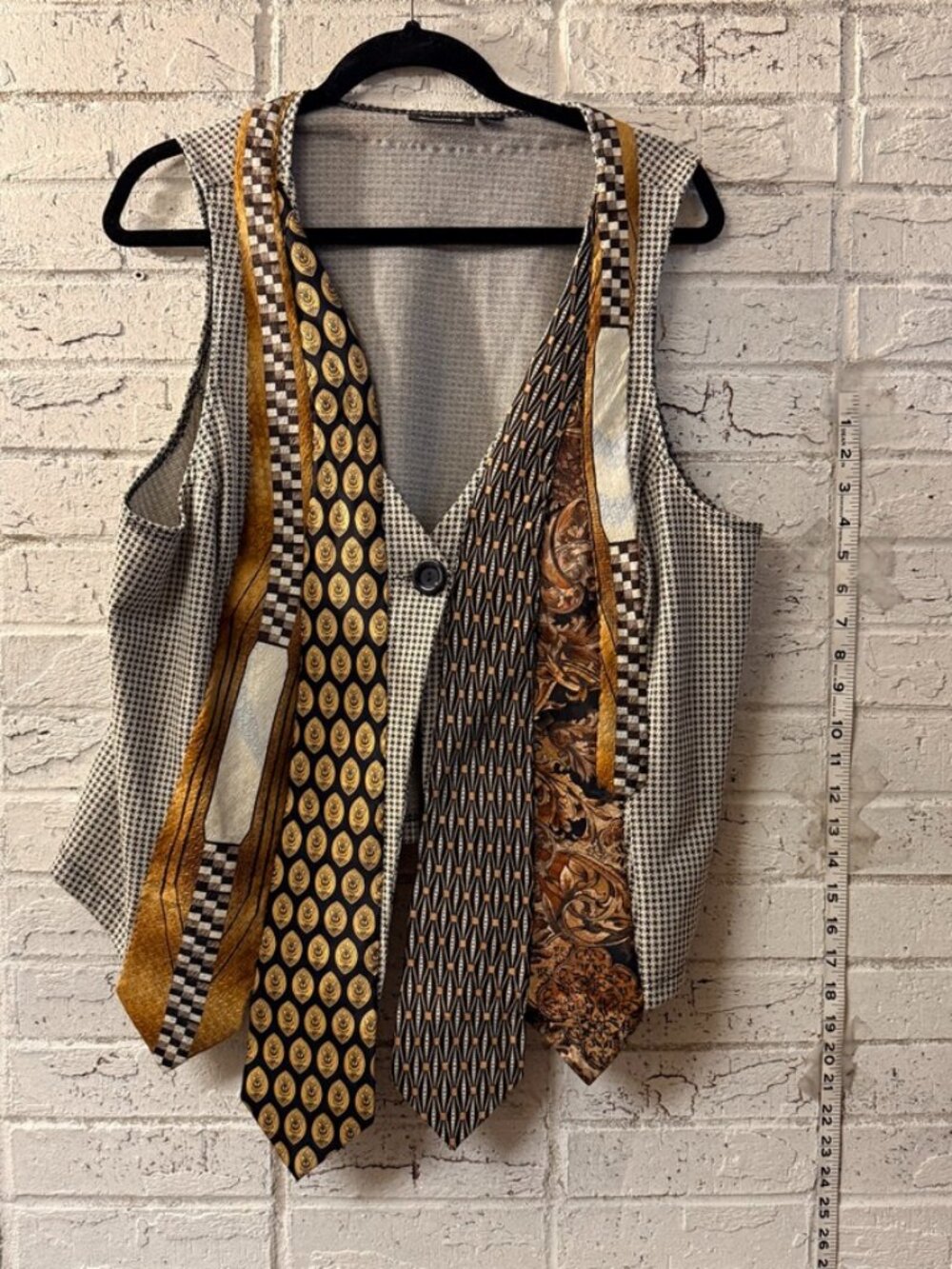 Avenue Plus Size 18/20 Houndstooth Vest Necktie Upcycled Artsy Statement